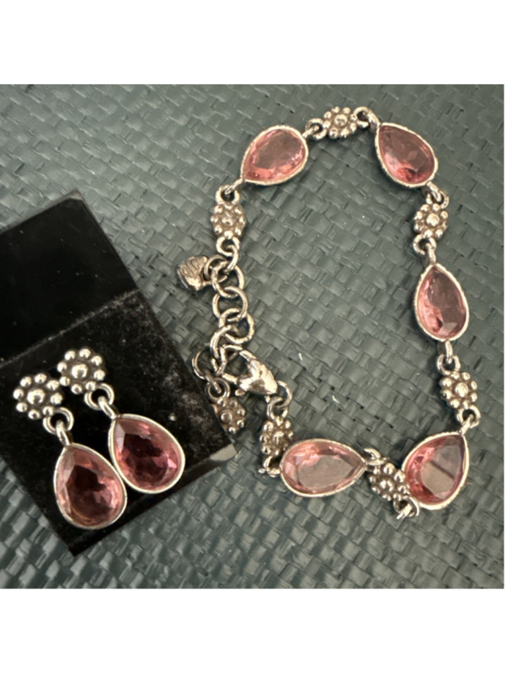 Brighton La Vie En Rose Bracelet Earring Set Pink Crystal Vintage